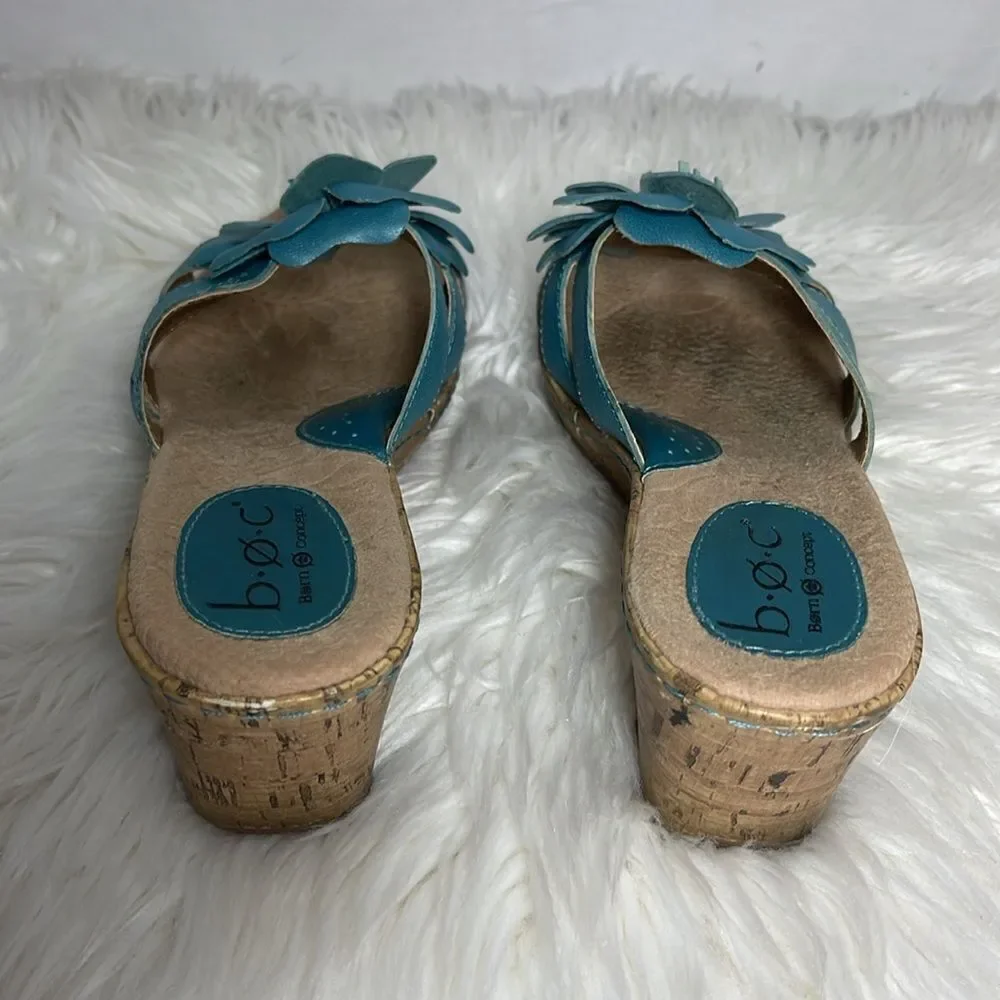 Born BOC Concept Blue Floral Trim Cork Wege Sandals Sz 7‎